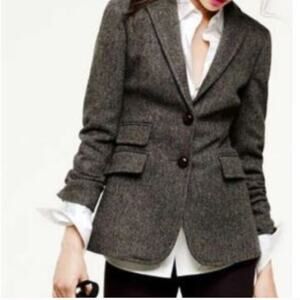 J. Crew Gray 100% Wool Herringbone Hack-ing Blazer Size 4 Bin3